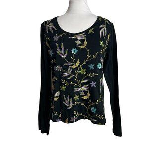 Haven Bleu Size Large Black Embroidered Pullover Top Sequins Gold Tone Threads